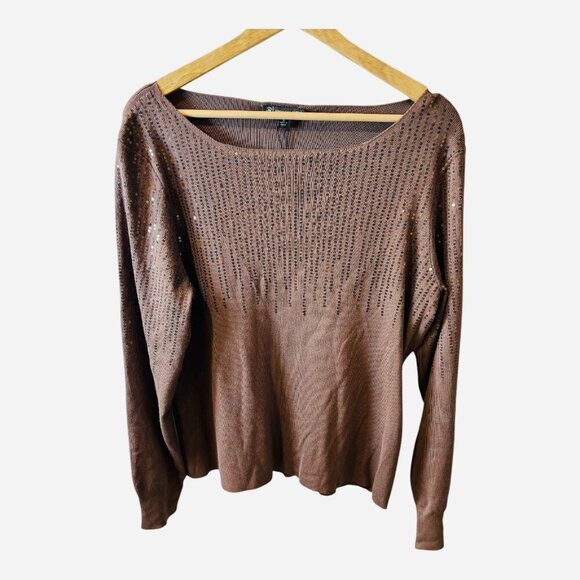 Adrianna Papell Solid Raw Edge Boat Neck Ribbed XL Antique Copper Color Brown - Picture 1 of 8